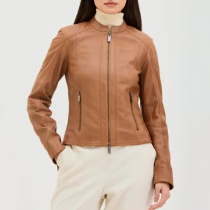 Women’s Cafe Racer Brown Leather Jacket
