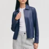womens concealed zipper navy jacket