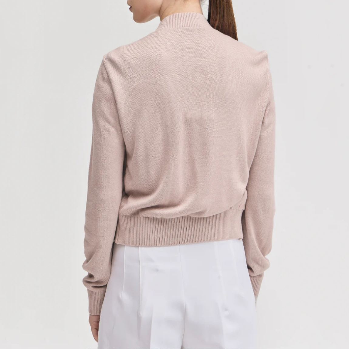 Women’s Baby Pink Wool & Leather Bomber Jacket - Image 2