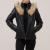 womens fur trimmed black leather jacket