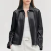 womens shirt collar black jacket