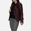 burgundy womens biker jacket