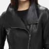 full zip womens wide collar black jacket