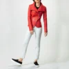 red womens leather biker jacket wide collar