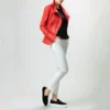 red womens leather jacket wide collar