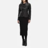 womens black leather jacket full view