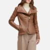womens brown tan leather biker jacket