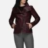 womens burgundy leather biker jacket