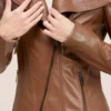 womens wide collar brown biker jacket