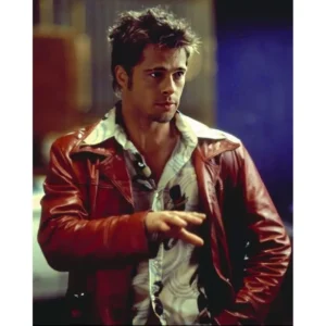 Brad Pitt Fight Club Red Leather Jacket
