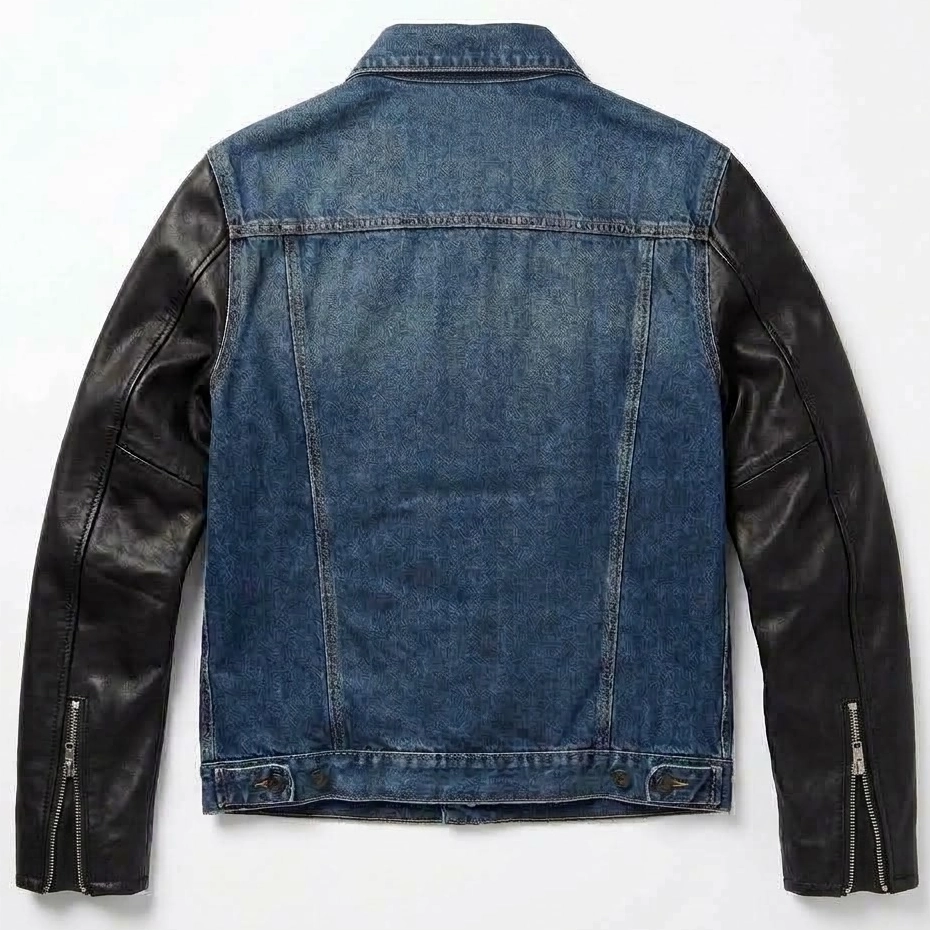 Men’s Denim Jacket with Leather Sleeves - Image 4