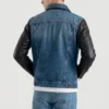 denim jacket with leather sleeves