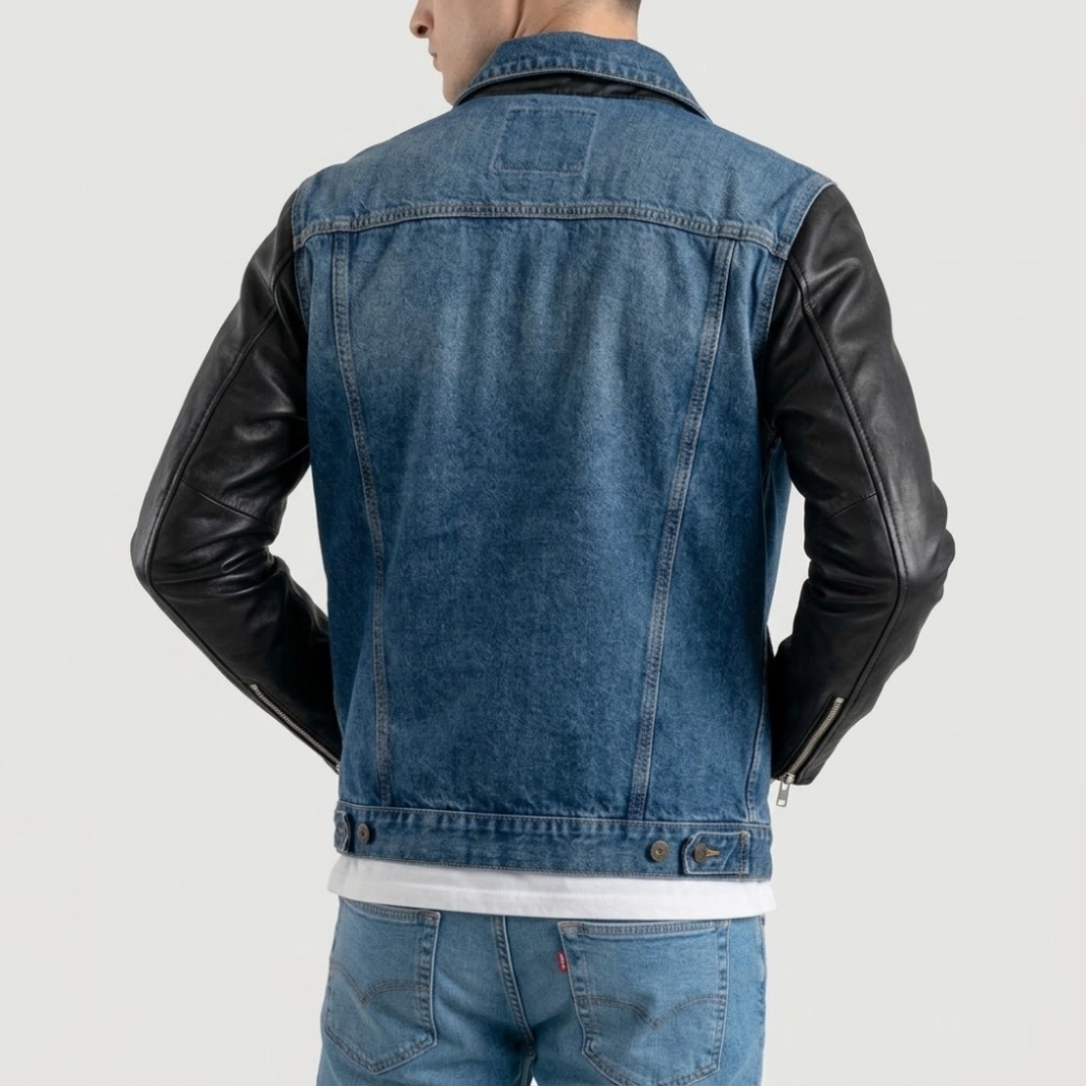 Men’s Denim Jacket with Leather Sleeves - Image 3