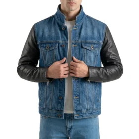 Men’s Denim Jacket with Leather Sleeves