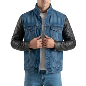 Men’s Denim Jacket with Leather Sleeves