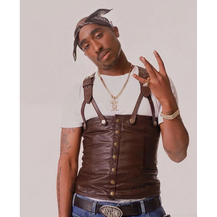 Tupac Shakur Suspender Leather Vest - Image 8