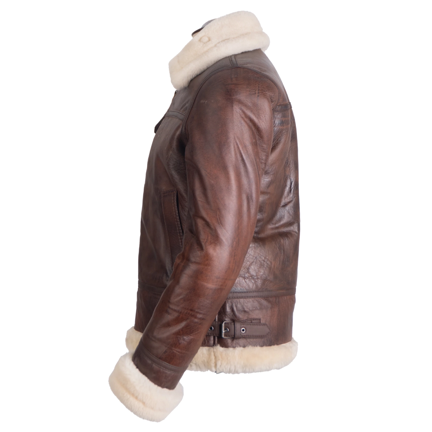 Men's B-3 Shearling Brown Leather Jacket - Image 5