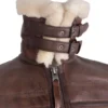 b 3 brown shearling leather jacket belted collar
