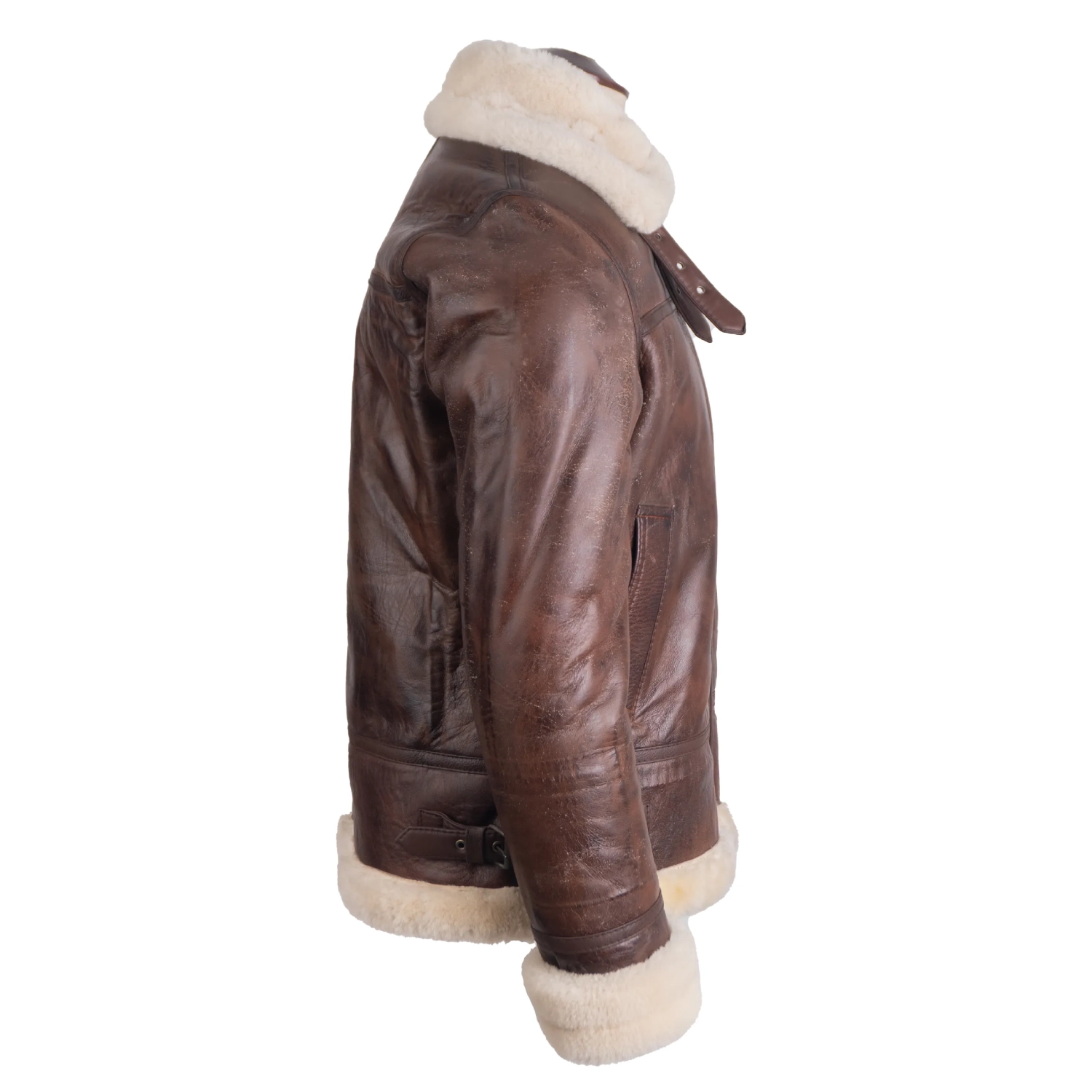 Men's B-3 Shearling Brown Leather Jacket - Image 4