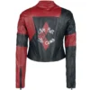 harley quinn red and black leather jacket