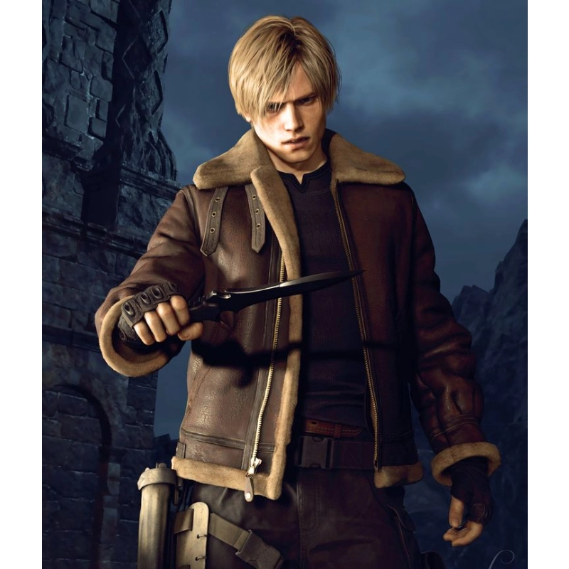 Leon Kennedy Resident Evil 4 Shearling Jacket - Image 2
