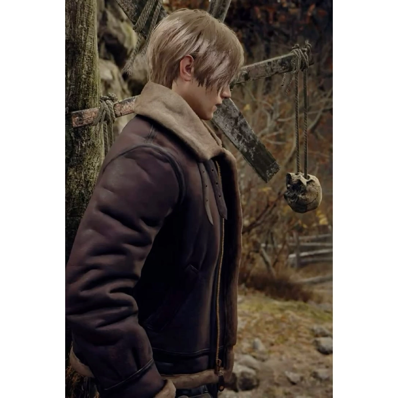 Leon Kennedy Resident Evil 4 Shearling Jacket - Image 5