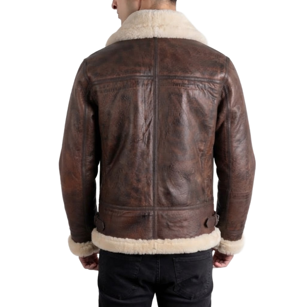 Men's B-3 Shearling Brown Leather Jacket - Image 2