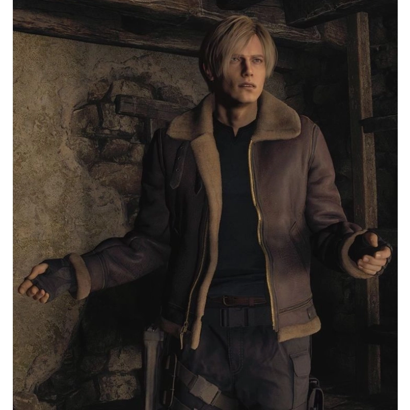 Leon Kennedy Resident Evil 4 Shearling Jacket - Image 10